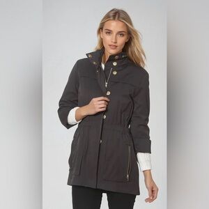 Elegant Black Utility Jacket with Gold Accents